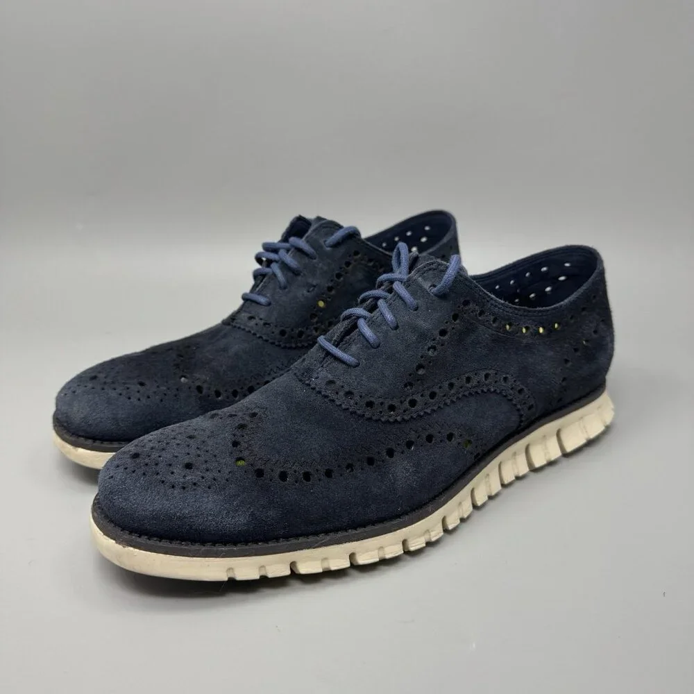 Cole Haan Zerogrand Wingtip Oxford 9.5 Men Suede Lace Up Minimal Stylish Blue
